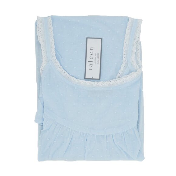 Blue 100% Cotton Embroidered Nightgown Nightdress lightweight cool eyelet trim - Picture 7 of 7